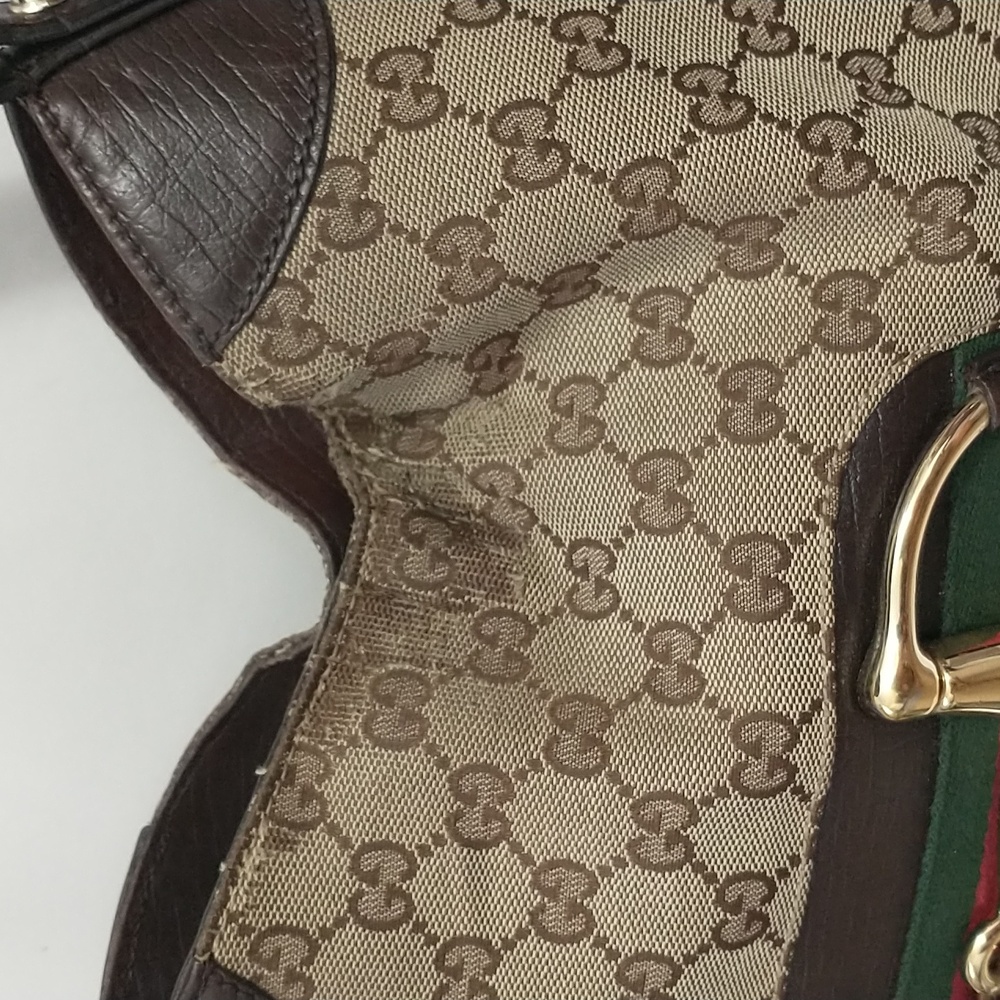 💯 Authentic GUCCI Brown and Cream GG Monogram Canvas Shoulder Bag - Picture 9 of 16